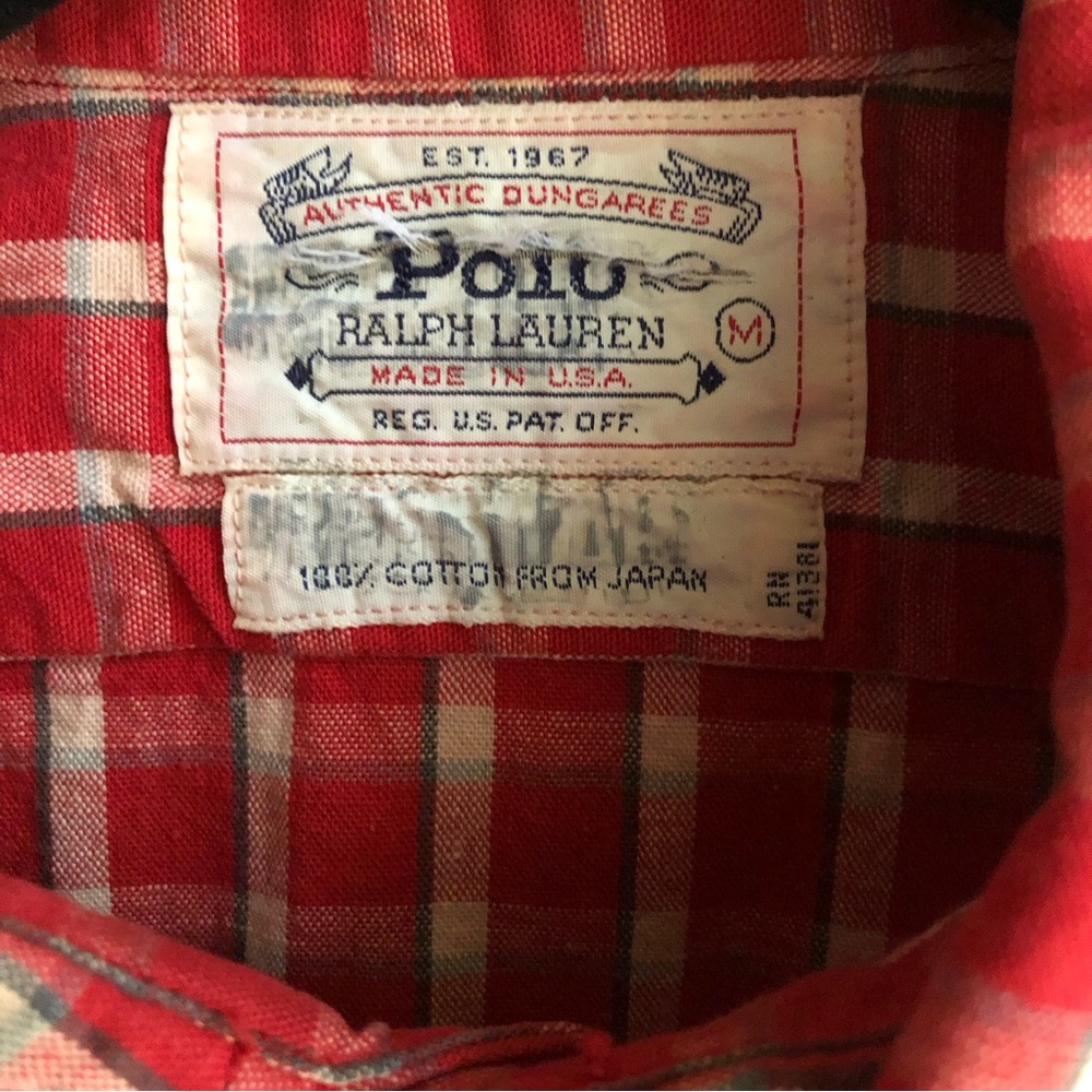 Vintage 80's Polo Ralph Lauren Authentic Dungarees Red Plaid Shirt. Size Medium - Picture 5 of 16